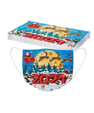 ZQP BEUU 10PCS 2021 Happy New Year Face Bandanas Adults Disposable Face Macks Adults Christmas 3Ply Face Bandanas Cute Face Balaclava