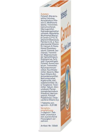 Tetesept Carotene 15 mg - Skin & Sun Vitamins for Beautiful Tanned Skin | Dietary Supplements with -Carotene & Antioxidants | 30 Tablets - Buy Online on GoSupps.com