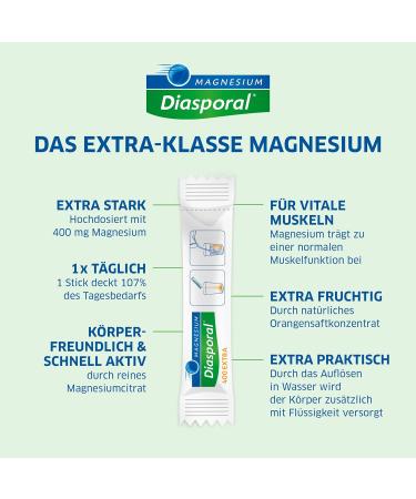 Buy Magnesium Diasporal 400 Extra - Pure Magnesium Citrate Drinking Granulate 400mg per Stick 50 Sticks (393g) | Fast International Shipping - Buy Online on GoSupps.com