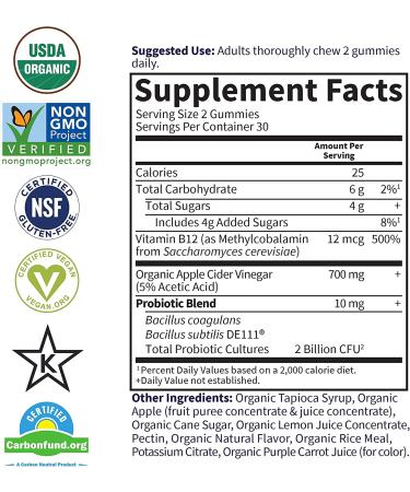 Organic Apple Cider Vinegar Probiotic Gummies - Garden of Life MyKind - 60 Vegan Gummies, 2 Bil CFU - Buy Online on GoSupps.com