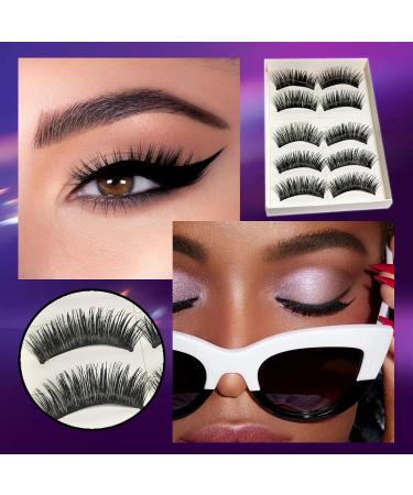 Lashes False Eye Lash Eyelashes Fluffy Russian Eyelash Strip Lash Wispy Handmade Cat Eye Lashes Volume Dramatic 5 Pairs 3D Thick Long Fake Lashes with Glue Natural Cross for Party Cosplay - Buy Online on GoSupps.com