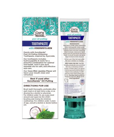 Buy GuruNanda Hydroxyapatite Toothpaste - SLS & Fluoride Free Whitening Natural CocoMint Jasmine Neem Freshens Breath & Fights Plaque - 4.2oz - International Shipping Available - Buy Online on GoSupps.com