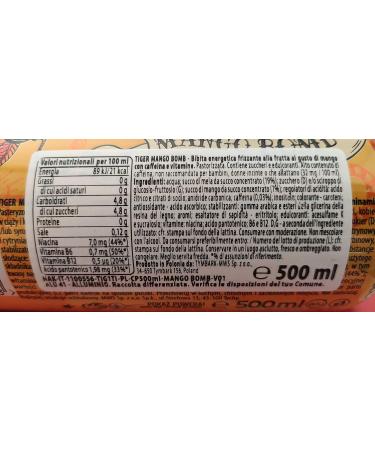  CAIYA 12X Tiger - Energy Drink MANGO BOMB 500ml "Power is Back" - Fruit Sparkling Energy Drink - 2022 - Buy Online on GoSupps.com