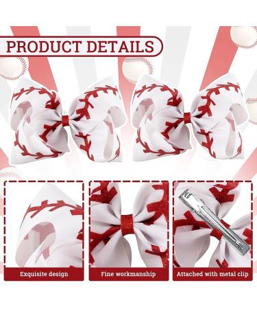 Whaline 2Pcs Softball Glitter Hair Bow Clips - Red and White Baseball Cheer Accessories for Girls - Buy Online on GoSupps.com