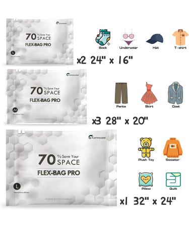 FLEXTAILGEAR Vacuum Storage Bags with Electric Air Pump - 6 Pack (S, M, L) - Space Saver Bags for Travel and Home - White - Buy Online on GoSupps.com