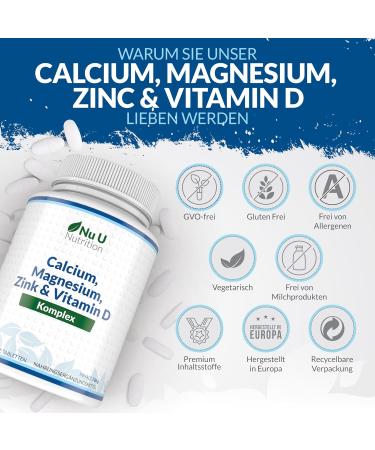 Calcium Magnesium Zinc & Vitamin D3 - 365 Vegetarian Tablets | High-Dose 800mg Calcium Complex | Nu U Nutrition - International Shipping Available - Buy Online on GoSupps.com