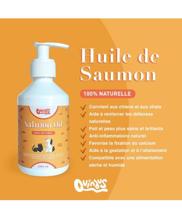 QUINDU'S - Salmon Oil for Dogs and Cats | Fish Oil with Omega 3 for Joints Skin and Coat | Natural Anti-inflammatory | Compatible with Dry and Wet Food (250gr) - Buy Online on GoSupps.com