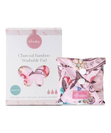 Femallay Reusable Cloth Menstrual Pads - Feminine Pads w/Charcoal Bamboo Layer Washable Sanitary Pads for Women Soft Absorbent Pads Feminine Hygiene Products Single Pad Pink Florals/Medium
