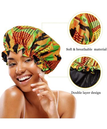 2-Piece African Silky Satin Sleep Bonnet Set for Curly Hair | Adjustable Caps for Girls & Women | Retro Patterns | Black - Buy Online on GoSupps.com