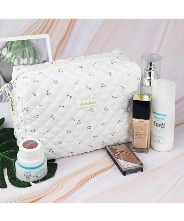 Floral Cotton Travel Toiletry Bag - Cherry-White | Portable Makeup Storage for Women and Girls - Buy Online on GoSupps.com
