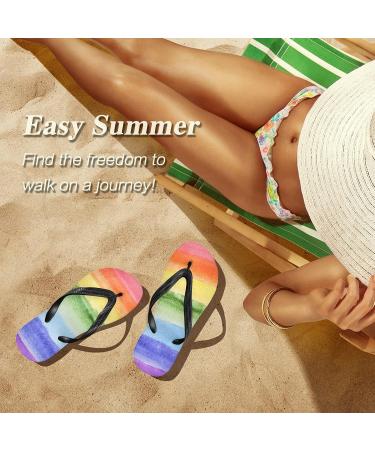 Mnsruu Water-Colored Rainbow Flip-Flops | Multi-Colored Sandals for Men & Women | Ideal for Hotel Spa Bedroom & Travel - Buy Online on GoSupps.com