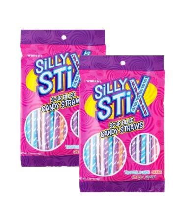 Silly stix sour filled candy straws pack of 2 78g each