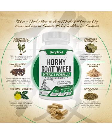 Horny Goat Weed Capsules - Natural Male & Female Enhancer with L-Arginine, Tongkat Ali, Panax Ginseng & Maca Root - Mood Boost & Energy Pills - 60 Count - Buy Online on GoSupps.com