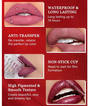 Glitter Lip Gloss Liquid Lipstick Set - Diamond Shimmer Matte High Pigment Long-Lasting Waterproof Lipstick Duo for Women - Sparkling & Bold Makeup Choice - Buy Online on GoSupps.com