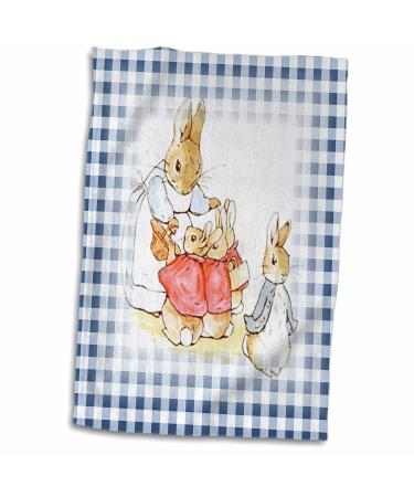 3dRose Image of Peter Rabbit Scene On Blue Chevron Stripes Towel  15 x 22  White