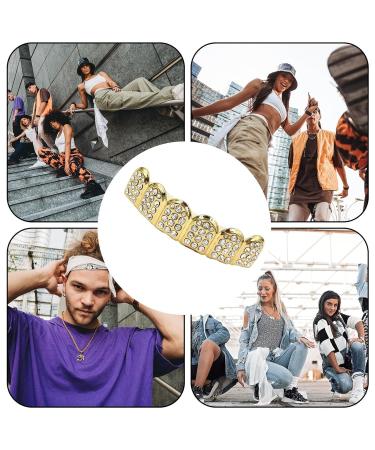 Buy Gilded Hip Hop Grillz Teeth - Shiny Rhinestone Tooth Caps for Cosplay & Parties | Premium Golden Grillz Set - Buy Online on GoSupps.com