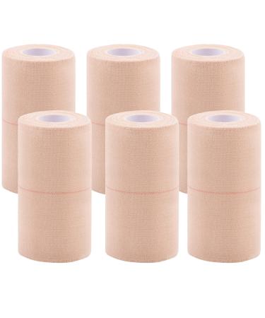 BQTQ 6 Rolls Elastic Adhesive Tape 4 Inch Elastic Bandage Wrap Self Adhesive Wound Wrap Self Adherent Stretch Bandage Sports Tape Elastic Tape Bandage for Wrist Ankle Swelling Sprains (Beige)