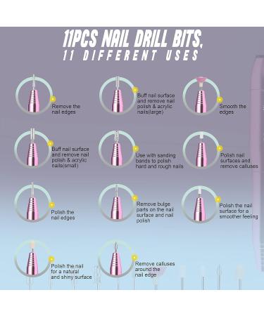 CLANCE Electric Nail Drill - Professional Manicure Pedicure Tool for Natural & Acrylic Nails | 11 Multifunction Drill Bits + 100 Sanding Bands Included (Rose) - Buy Online on GoSupps.com