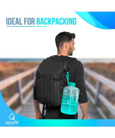 Half Gallon 64oz Water Bottle with Times to Drink | Motivational Sports Jug with Straw | Teal Fade Design - Buy Online on GoSupps.com