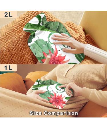 NAANLE 2L Transparent Hot Water Bottle - Green Cactus Flowers for Menstrual Cramps Pain Relief & Heat Therapy - International Shipping - Buy Online on GoSupps.com