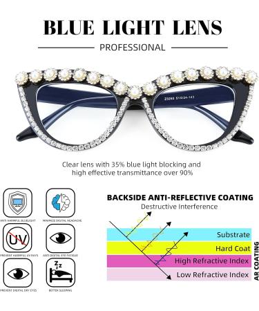 FEISEDY Diamond Blue Light Blocking Cat Eye Glasses for Women - Rhinestone Oversized Anti Eyestrain Computer Glasses Frame B2358 - 51mm - Buy Online on GoSupps.com