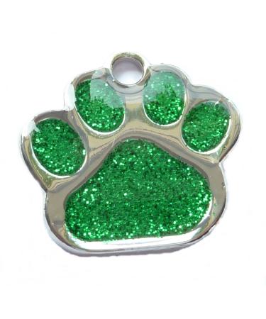 Quality Green 27mm Glitter Paw Design Pet Id Tag Dog Cat Free Engraving and P&P