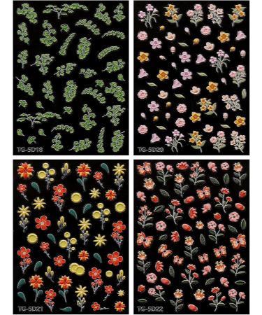 JMEOWIO 3D Embossed Flower Nail Art Stickers Decals Self-Adhesive 5D Colorful Floral Spring Summer Nail Supplies Nail Art Design Decoration Accessories 4 Sheets - Buy Online on GoSupps.com