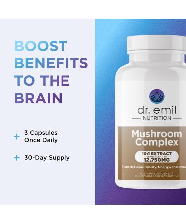 DR. EMIL NUTRITION 10 Mushroom Supplement for Mental Clarity Focus & Immune Support - Functional Mushroom Nootropic Supplement with Lions Mane Extract Cordyceps Turkey Tail & More - Buy Online on GoSupps.com