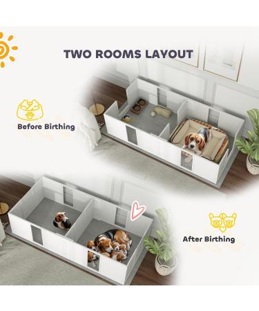 PawHut Whelping Box for Dogs and Puppies Dog Whelping Pen Dog Birth Supplies Indoor with Removable Adjustable Height Doors for Medium Sized Dogs 77" x 38" x 19" 196L x 96W x 48H cm - Buy Online on GoSupps.com