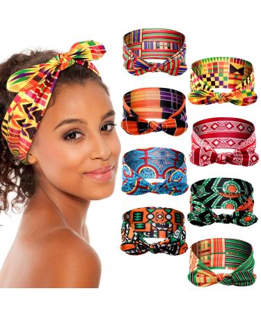 Waydress 8 Pieces African Headband Boho Bow Headbands Stretchy Rabbit Ear Headwrap Turban Hair Bands Bows Hair Accessories Tie Headband for Women and Girls