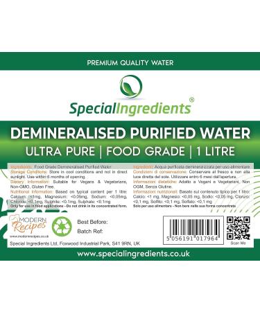 Ultra Pure Demineralised Purified Water H2O - 1 Litre | Vegan, Non-GMO, Gluten Free | Pack of 1 - Buy Online on GoSupps.com