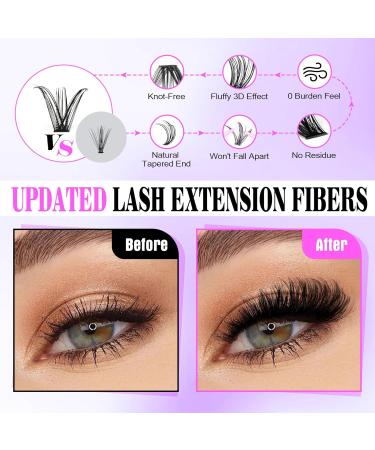 Wiwoseo DIY Eyelash Extension Kit - Russian Lash Clusters D Curl, Individual Lashes with Glue for Beginners (9-16mm) - Buy Online on GoSupps.com