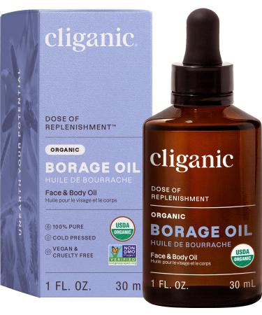 Cliganic Organic Borage Seed Oil for Face 100% Pure (1oz) - Natural Non-GMO Cold Pressed 1 Fl Oz (Pack of 1)