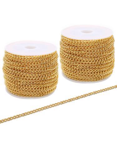 SWTOOL 60 Feets /20 Yards Metal Gold Link Chains, Iron Bulk Curb Chain for DIY Craft Jewelry Chain Making, 2 Rolls x 10 Yards (Gold)