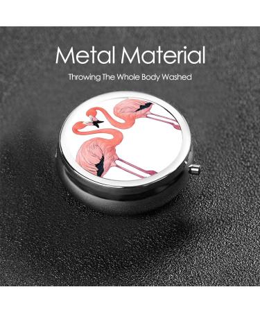 Shop Ink Flamingos Round Pill Box - 3 Compartment Mini Decorative Travel Organizer for Vitamins & Medicine - Buy Online on GoSupps.com