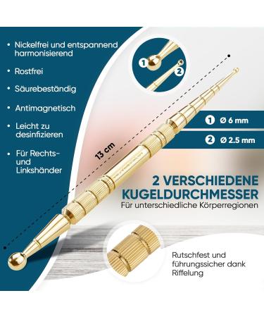 REMOS Acupressure Pen & Meridian Pen - Brass 13 cm Length 2.5/6 mm Ball - Enhance Wellness Internationally - Buy Online on GoSupps.com