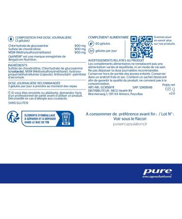 Pure Encapsulations - Glucosamine & Chondroitin + MSM - Promotes Connective Tissue & Joint Health - Cartilage Essential Components - 60 Capsules - Buy Online on GoSupps.com