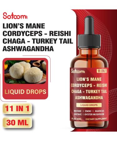 11in1 Mushroom Supplement Liquid Drops Brain Immunity & Energy Support - Mushroom Complex with Lion s Mane Reishi Turkey Tail Cordyceps Ashwagandha Maitake Shiitake - 1 FL Oz - 60 Day Supply - Buy Online on GoSupps.com