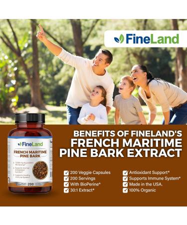 FineLand French Maritime Pine Bark 30:1 Extract Max Strength 450 mg Per Capsule Antioxidant 200 Veggie Caps of Pine Bark Supplement for 200 Days 100% Natural - Buy Online on GoSupps.com