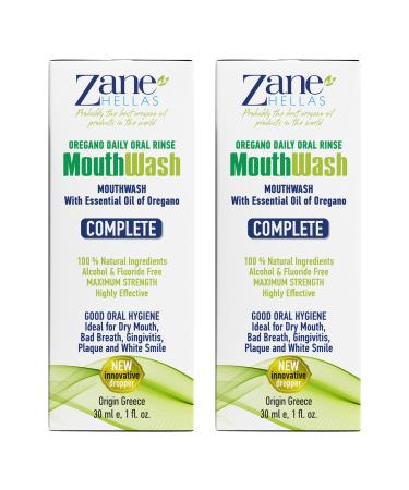Zane Hellas MouthWash. Oral Rinse with Oregano Oil Power. Ideal for Gingivitis  Plaque  Dry Mouth  and Bad Breath. Alcohol and Fluoride Free. 100% Herbal Solution. 2 fl.oz.-60ml.