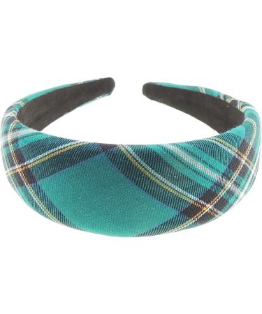 Tartan Plaid Check 4cm Wide Slightly Padded Fabric Formal Boho Vintage Headband Alice Band For Women Alice Band Hair Accessories Hairband For Christmas Birthday Wedding Guest Bridesmaid Party (Green)