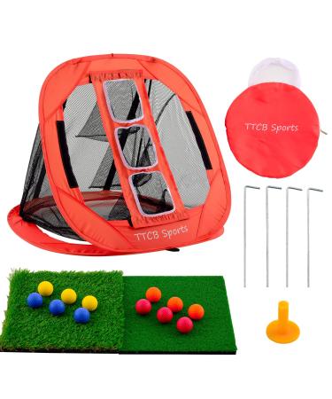 TTCB Sports Pop Up Golf Chipping Net,Target Net Removable Golf Net, Indoor/Outdoor Golf Training Equipment, Golf Gifts for Men, Golf Game NET+MAT+BALL
