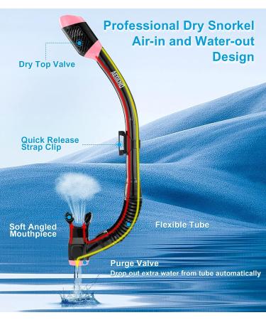 Aegend Adult Snorkeling Gear Set - Dry Snorkel, Panoramic View, Anti-Leak, Anti-Fog - Pink - Buy Online on GoSupps.com