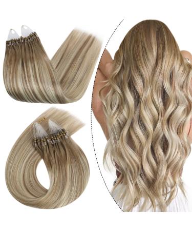 Ugeat micro loop extensions real hair blond ombre extensions real hair microring light brown balayage white blonde real hair extensions microring 50 cm 50 strands 50 cm 1. microring #9a/60/9a