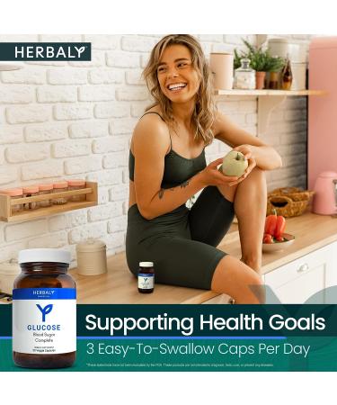 Herbaly Glucose Blood Sugar Complete Capsules - Natural Wellness Blend - Cinnamon Chromium Gymnema Sylvestre Fenugreek - Balance & Energy - 90 Veggie Caps - Buy Online on GoSupps.com