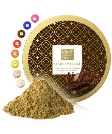 TEA Uniqo - Choco Matcha powder - ideal for ice cream latte shakes for baking cooking or drinking pure - green tea powder with chocolate taste 100% naturally in re -lockable can