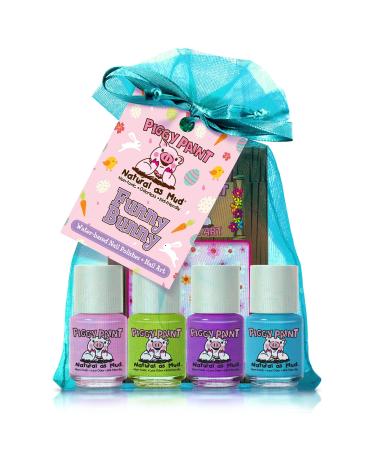 Piggy Paint | 100% Non-Toxic Girls Nail Polish | Safe  Cruelty-free  Vegan  & Low Odor for Kids | Funny Bunny (Easter 4 Polish + Nail Art Gift Set)