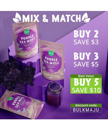 MAJU Raw Purple Sea Moss - 120+ Days Gel Supply - Real Bushy Chondrus Crispus - Ocean Organic Harvested - Buy Online on GoSupps.com