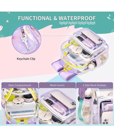 Clear Mini Stadium Approved Transparent Backpack - Heavy Duty 12x12x6 Waterproof Book Bag for Teens, Girls, Women - Ideal for Concerts, Sporting Events, Travel, Work, School - Lavender - Buy Online on GoSupps.com
