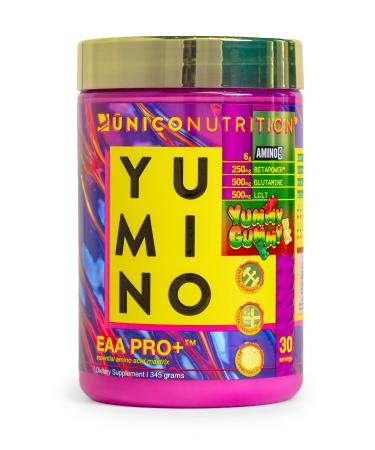 Unico Gummy Bear Flavored Yumino EAA Essential Amino Acids + Electrolyte Powder for Post Workout Recovery & Hydration | Low Carb | 30 Servings Yummy Gummy